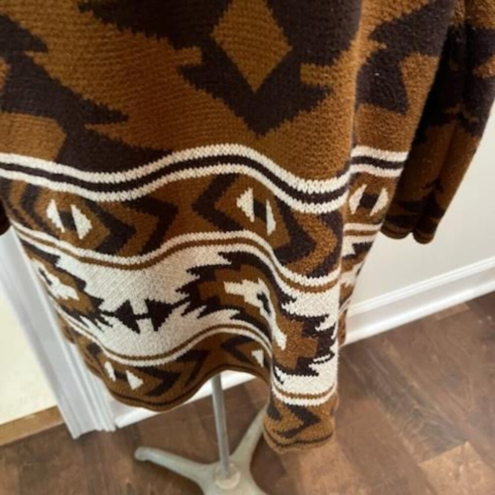 Lucky Brand Southwestern Aztec Pattern Open Front Cardigan Sz Large Brown Boho - Picture 10 of 12